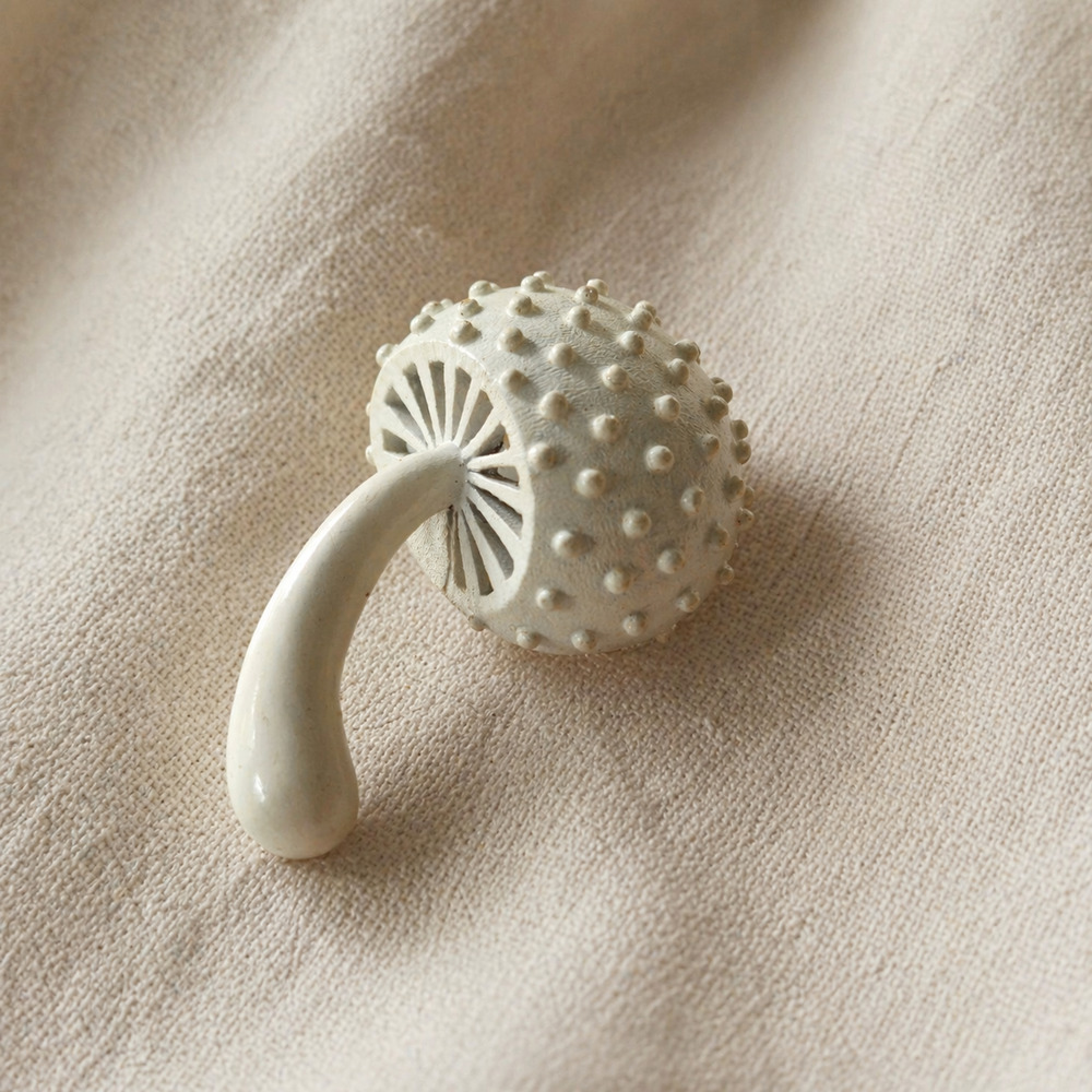 Vintage Monet White Mushroom Brooch | Mid Century Mod Sculptural Toadstool Pin